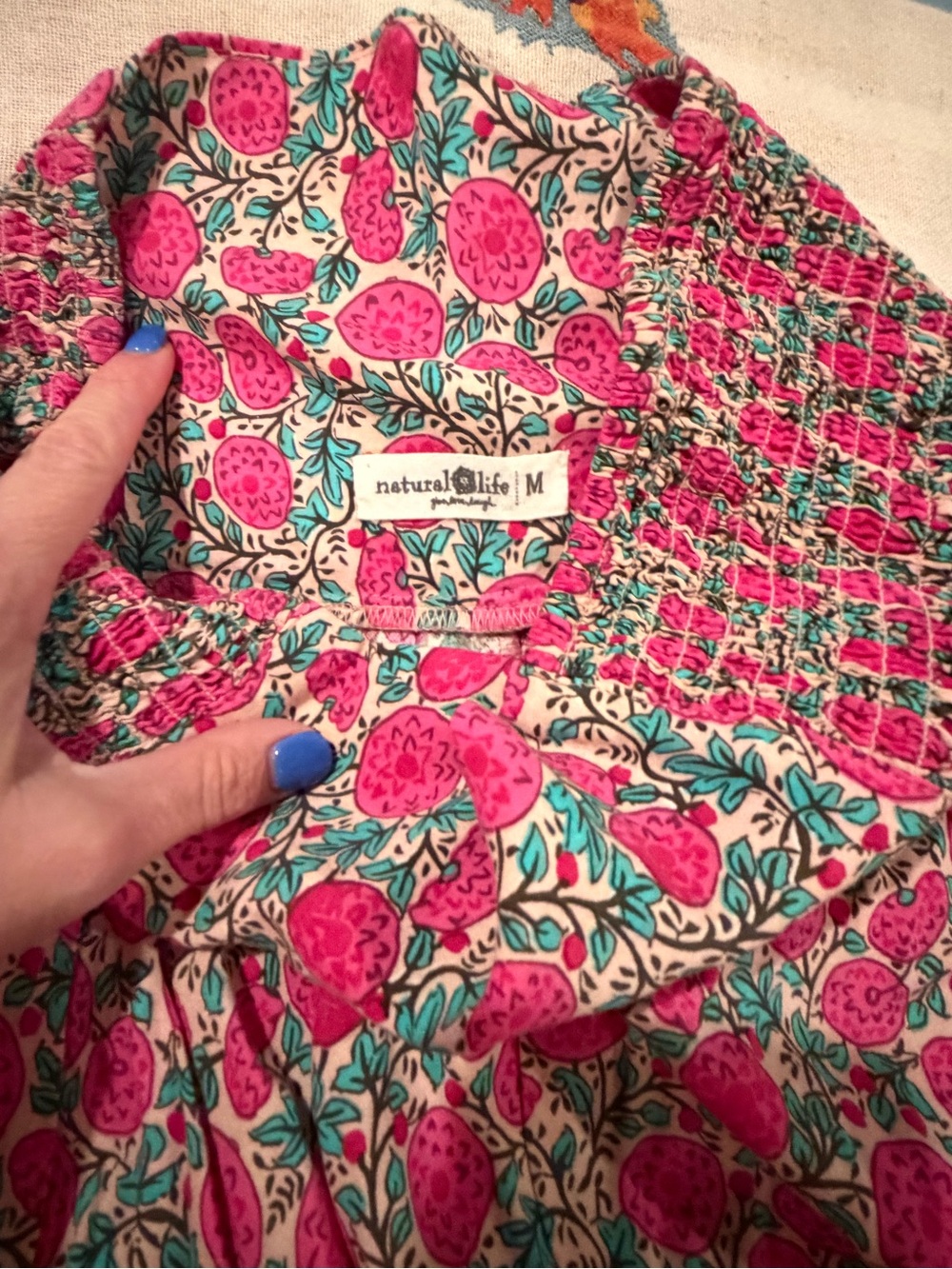 NATURAL LIFE Pink Floral Maxi Skirt with Green Leaf Accents - Picture 5 of 6